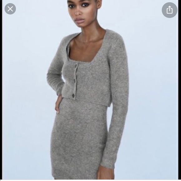 Zara knit cropped sweater gray - Picture 2 of 6